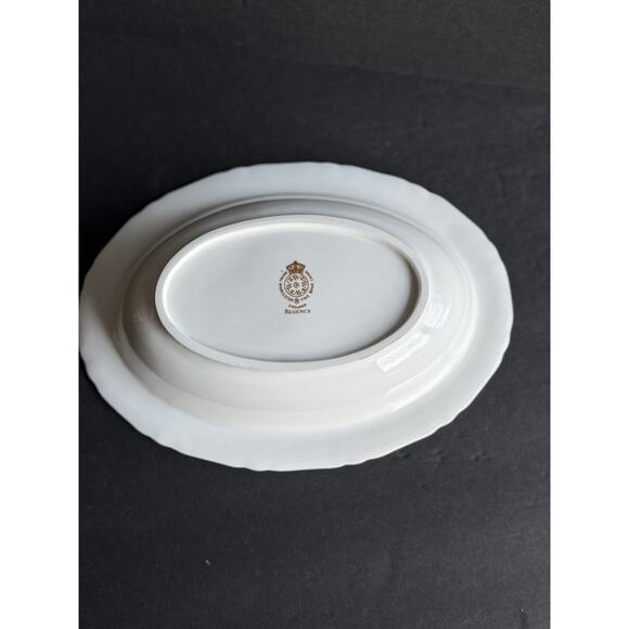 Royal Worcester Regency Gold Rimmed Serving Bowl Blue White China Tableware 10” - Picture 7 of 9